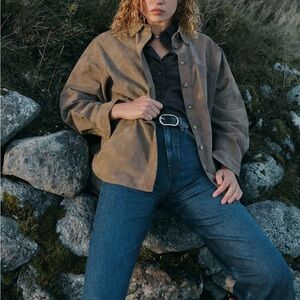 Reformation Veda Eli Oversized Suede Shirt Jacket - Mushroom